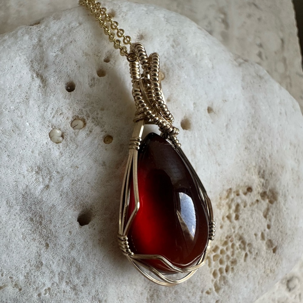 14k Gold Filled Garnet with 18 inch Gold Filled Chain